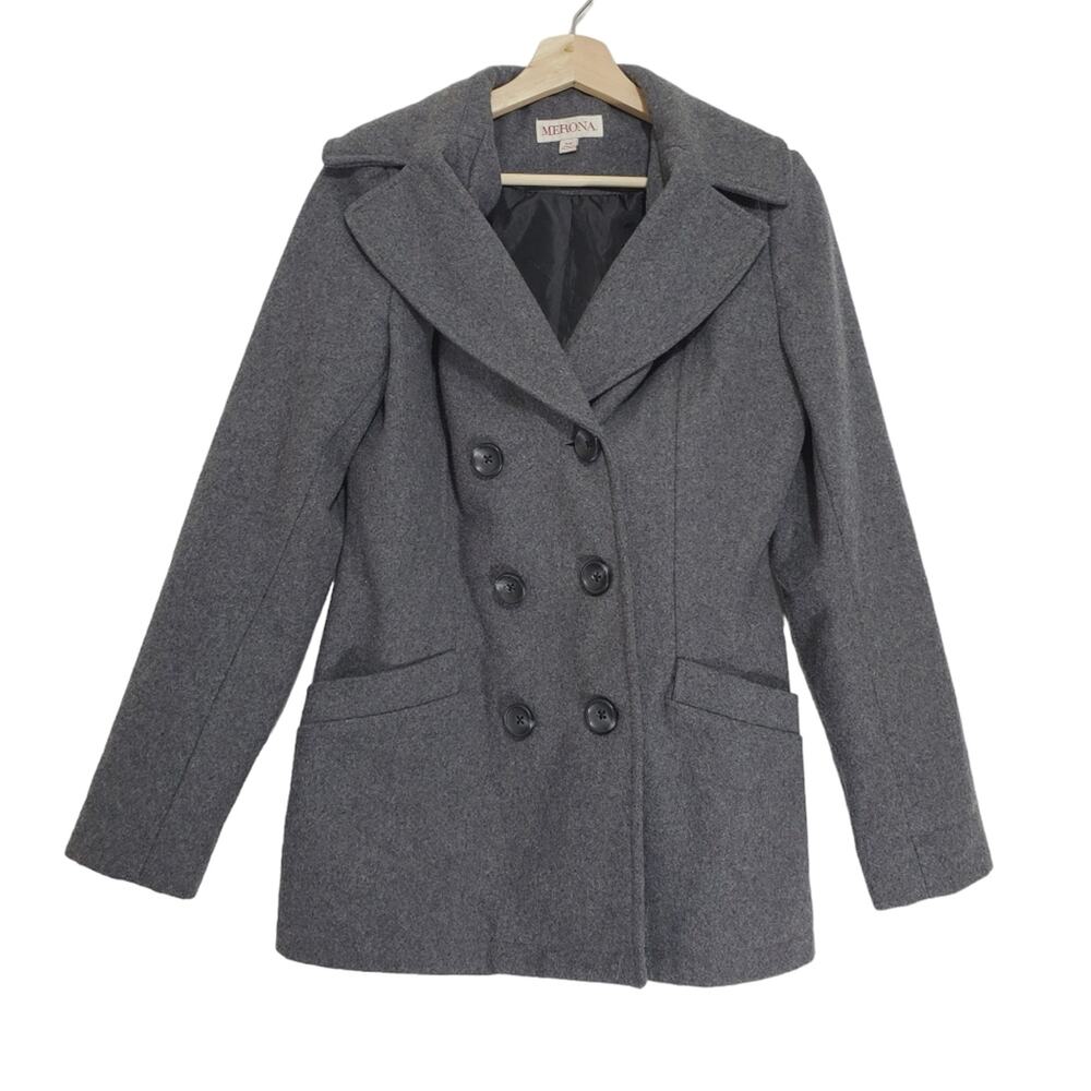 Merona | Wool Blend Double Breasted Gray Peacoat with Pockets Lined